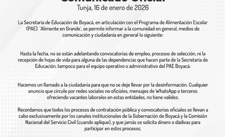  Dirección de Educación de Boyacá advierte sobre presunto engaño en ofertas laborales – 

 – Panorama 24