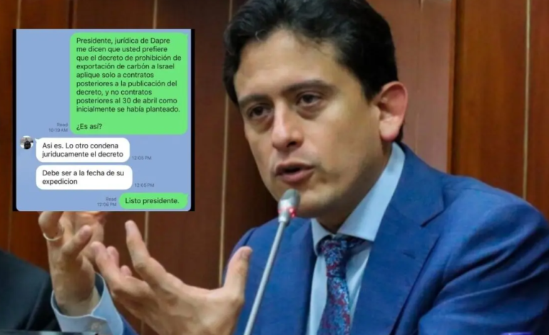  Reyes publica chat y asegura que Petro ha llegado a acuerdos de carbón con Israel – 

 – Panorama 24